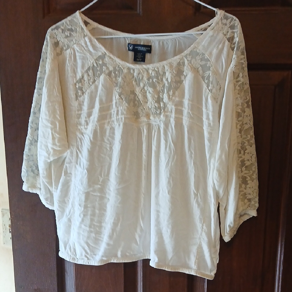 American Eagle Outfitters Cream Lace Blouse